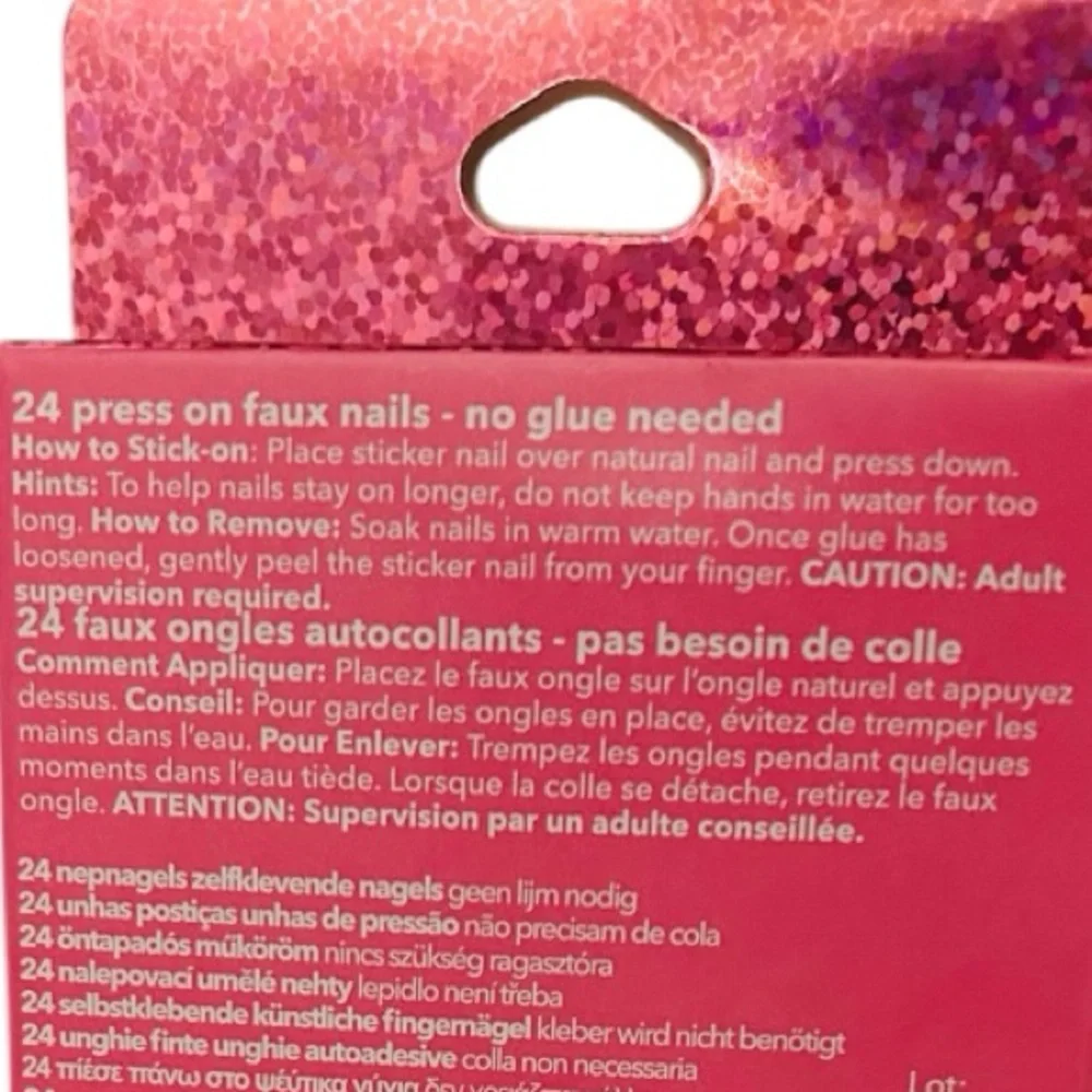 Girls Rainbow French Tip Coffin Vegan Press On Faux Nail Set 24 Pack. pre-glued